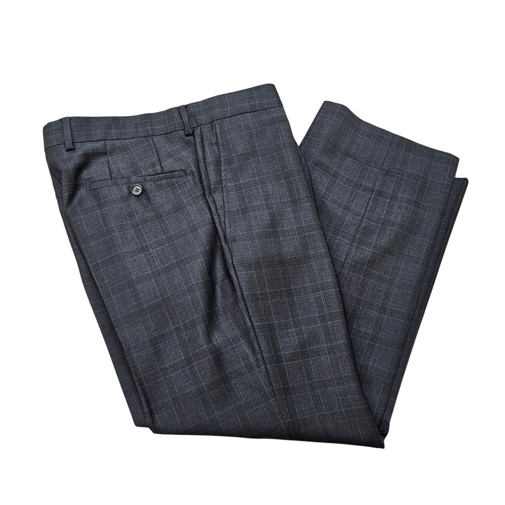 Hugo Boss Mens Dark Grey Plaid 100% Virgin Wool Dress Pants Trousers‎ 40S